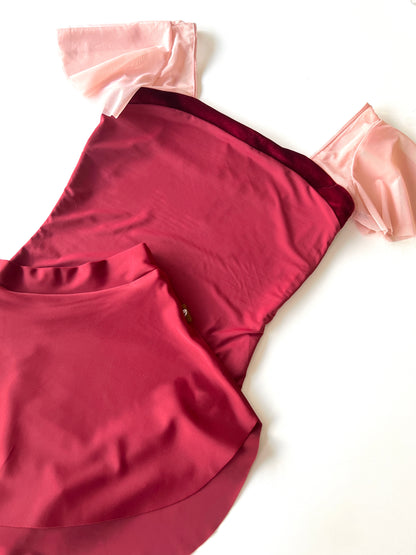 Princess Fluted Sleeve Leotard - Red with Pink sleeves The Collective Dancewear