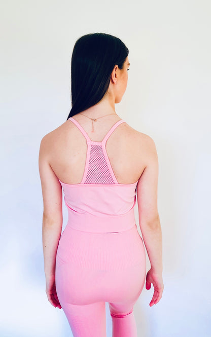 Seamless gym, sports, activewear sports top in baby pink from The Collective Dancewear
