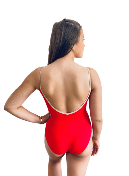 Red v mesh ballet leotard deep back from The Collective Dancewear