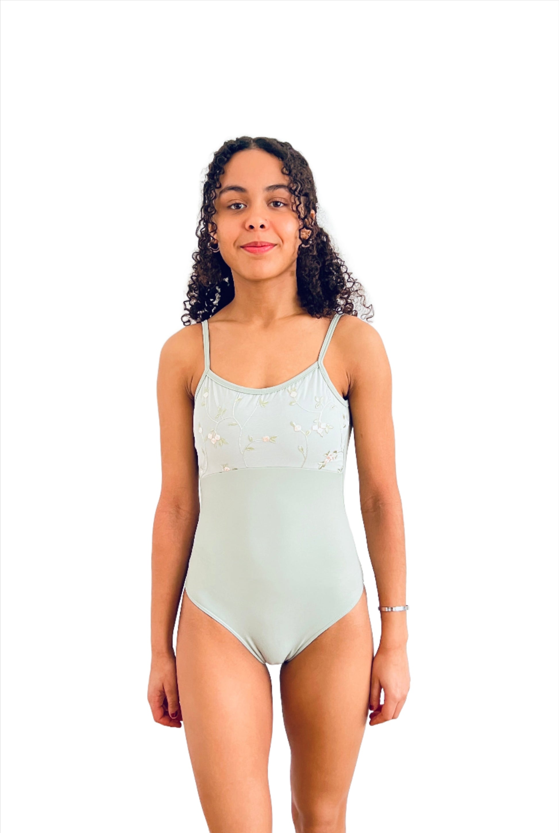 Rose Embroidered Camisole ballet dance Leotard  in sage from The Collective Dancewear