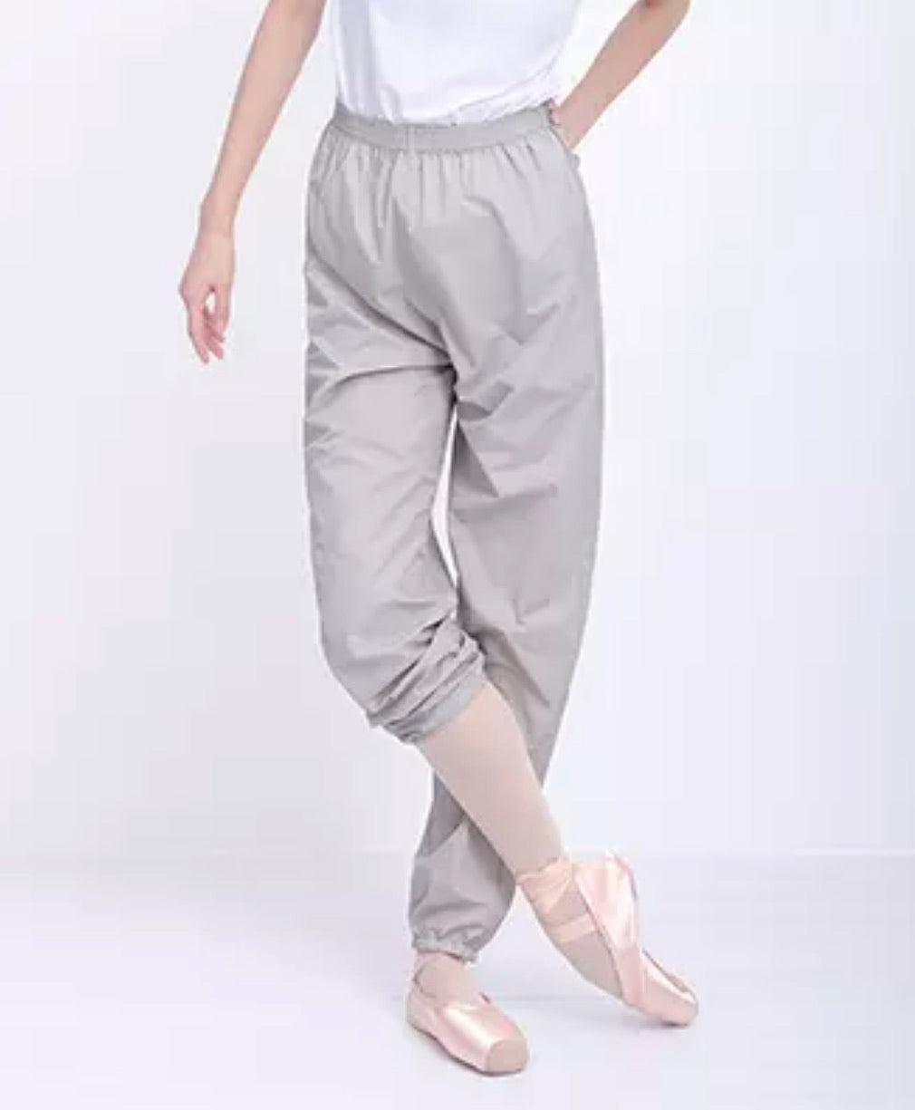 Grey trash pants / sauna pants / warmup pants for dancers from The Collective Dancewear