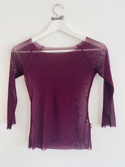 Mesh top with 3/4 sleeve in plum sold by The Collective Dancewear