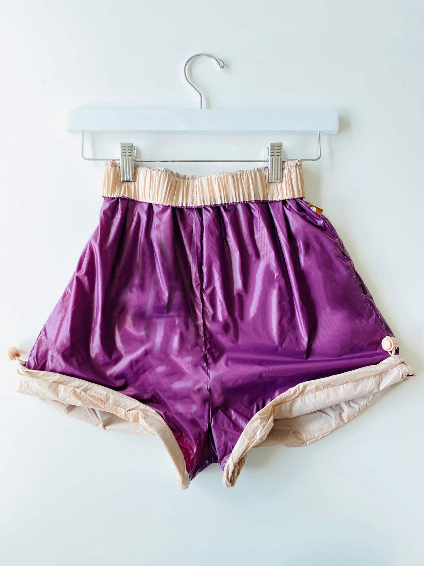 Trash Bag Shorts in purple and beige from The Collective Dancewear