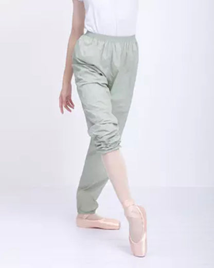 Pistachio Green trash pants / sauna pants / warmup pants for dancers from The Collective Dancewear
