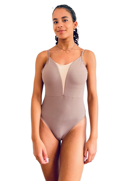 V Mesh Camisole Leotard  for ballet - Sand with sand coloured strap from The Collective Dancewear 