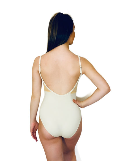 V-mesh camisole leotard in buttermilk with floral print from the collective dancewear