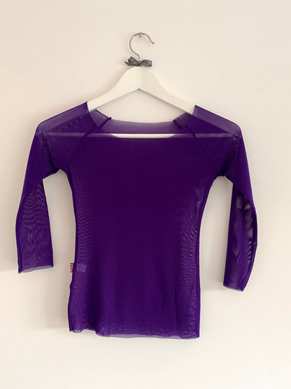 Mesh top with 3/4 sleeve in purple sold by The Collective Dancewear