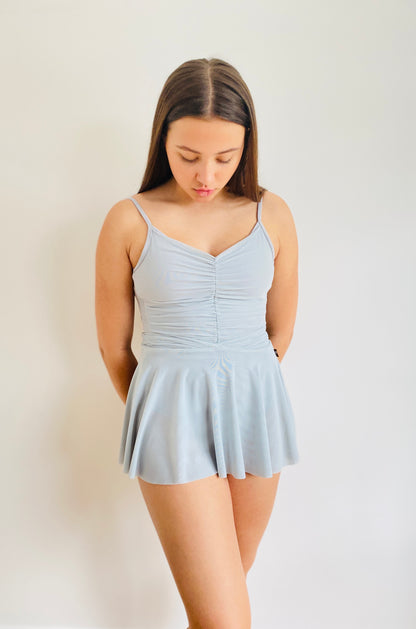 Rushed mesh ballet leotard in Dusky Green from The Collecitve Dancewear