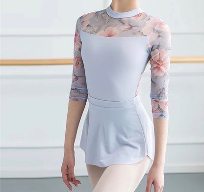 Ballet skirt in the famous SAB style in pale blue with matching wild rose leotard with long sleevesfrom The Collective Dancewear